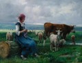 Dhepardes mit Ziege Schaf und Kuh Leben Bauernhof Realismus Julien Dupre
